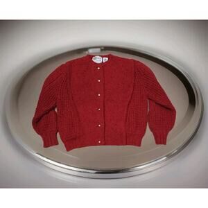 Pallas Hand Loomed 100% Pure New Wool Herringbone Chunky Knit Heavy Cardigan M